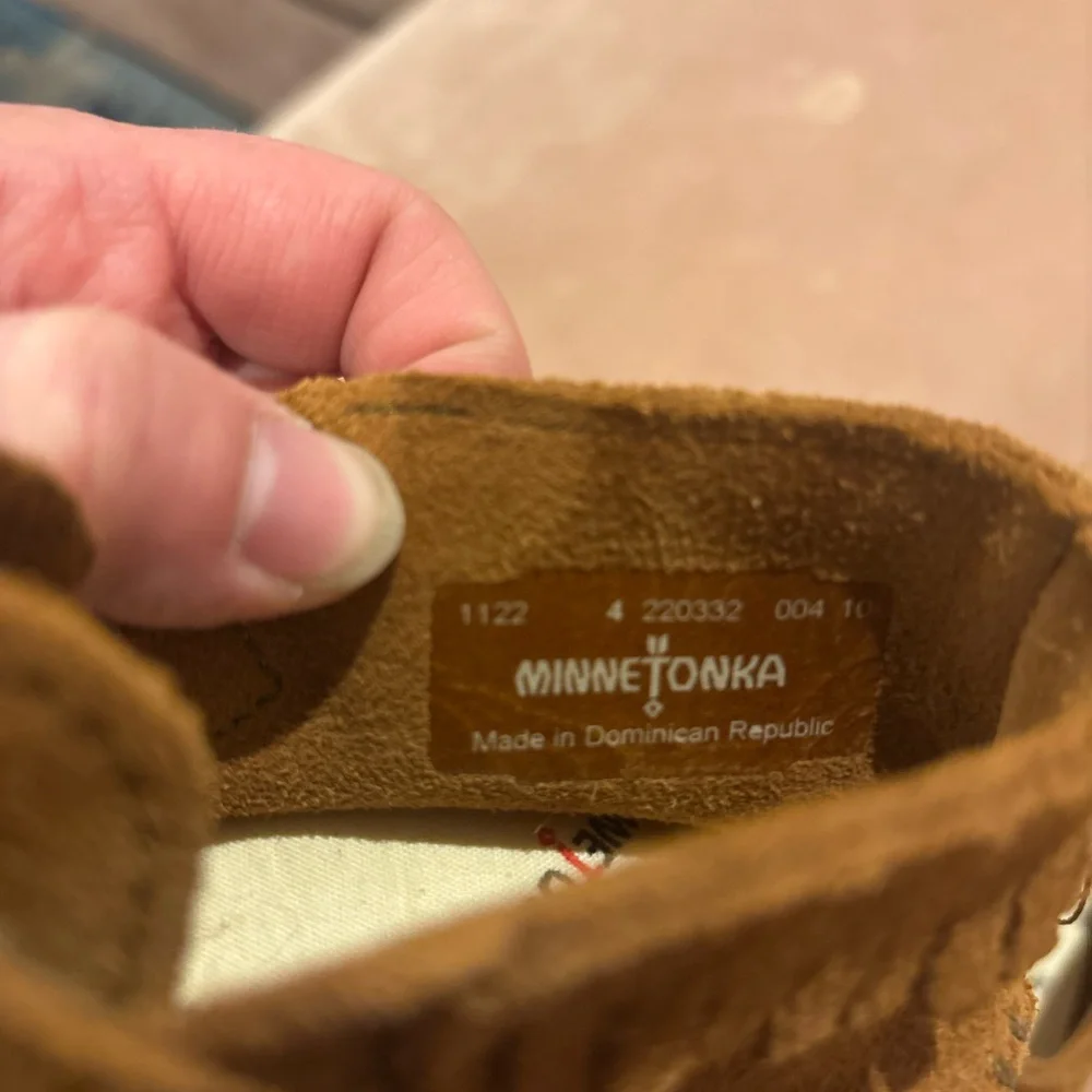 Toddler Size 4 Suede Fringe Moccasins in Brown with Velcro strap